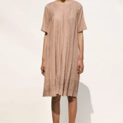 Urvashi Kaur Nude Micro Pleated Tunic Set