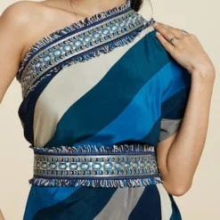 SVA Blue-Hued Stripe Print One-Shoulder Cowl Dress -Outlet Loometta Store 181123sva90 6