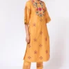 Chandrima Yellow Chanderi Pants With Organza Panel -Outlet Loometta Store 182chnd16 1