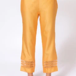 Chandrima Yellow Chanderi Pants With Organza Panel -Outlet Loometta Store 182chnd16 2