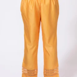 Chandrima Yellow Chanderi Pants With Organza Panel -Outlet Loometta Store 182chnd16 3