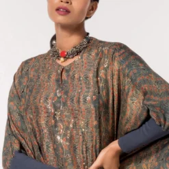Divya Sheth Grey Hand-block Printed Kaftan -Outlet Loometta Store 184dy16 4