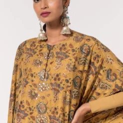 Divya Sheth Mustard Hand-block Printed Kaftan -Outlet Loometta Store 184dy18 4