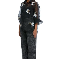 Kanika Goyal Label Clover Scatter Embellished Organza Shirt -Outlet Loometta Store 1923kgl12 3