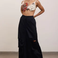 AK-OK By Anamika Khanna Black Broad Pants With Deconstructed Details -Outlet Loometta Store 19523ak23 4