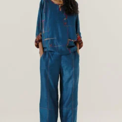 Sunira Designs Blue High Low Mool Top