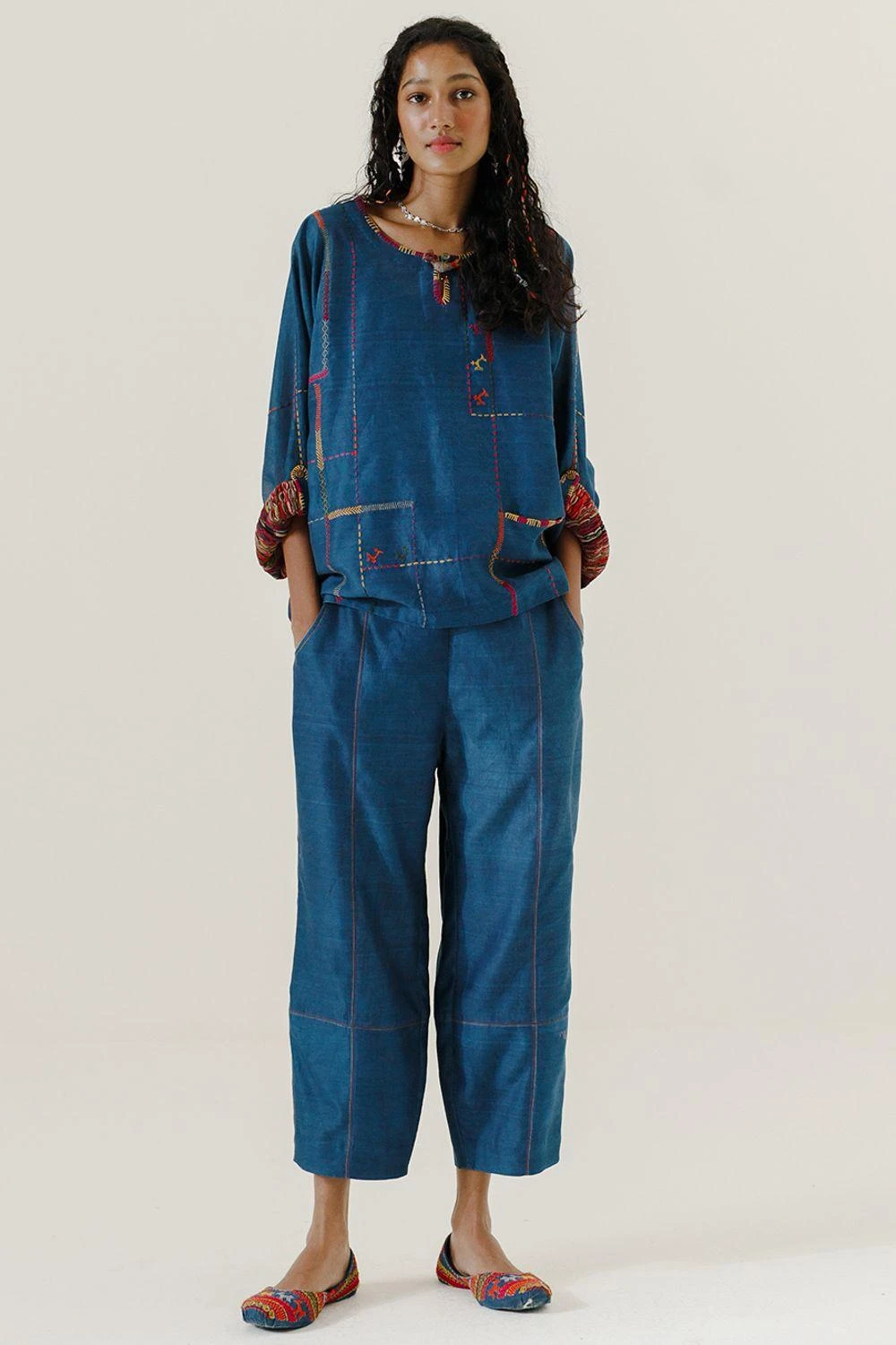 Sunira Designs Blue High Low Mool Top 3 Sunira Designs Blue High Low Mool Top