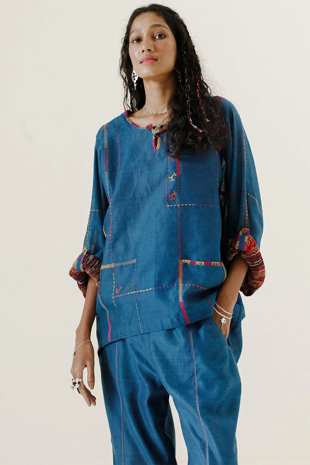 Sunira Designs Blue High Low Mool Top 5 Sunira Designs Blue High Low Mool Top - Image 3