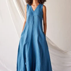 Khara Kapas Steel Blue Linen Jumpsuit