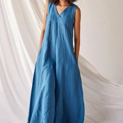 Khara Kapas Steel Blue Linen Jumpsuit -Outlet Loometta Store 19923kk17 3