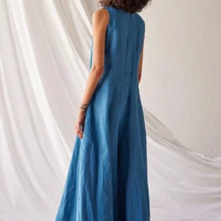 Khara Kapas Steel Blue Linen Jumpsuit -Outlet Loometta Store 19923kk17 4