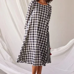 Khara Kapas Black And White Checkered Dress -Outlet Loometta Store 19923kk23 2