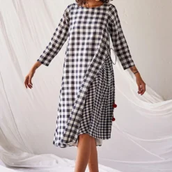 Khara Kapas Black And White Checkered Dress -Outlet Loometta Store 19923kk23 4