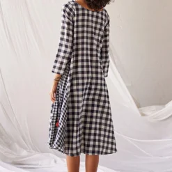 Khara Kapas Black And White Checkered Dress -Outlet Loometta Store 19923kk23 5