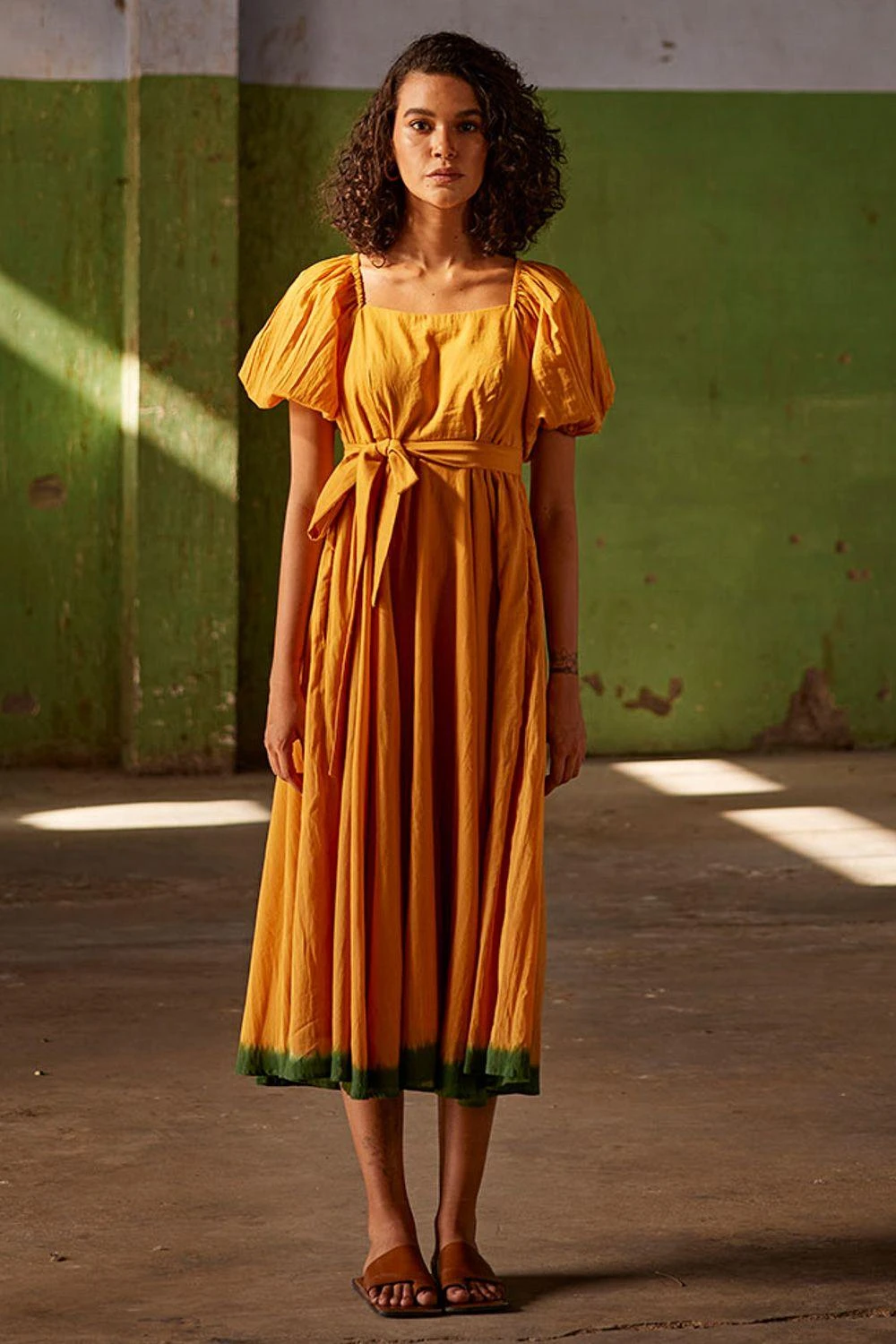 Khara Kapas Orange Dip Dyed Midi Dress 3 Khara Kapas Orange Dip Dyed Midi Dress