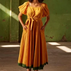 Khara Kapas Orange Dip Dyed Midi Dress 8 Khara Kapas Orange Dip Dyed Midi Dress -Outlet Loometta Store 19923kk36 2