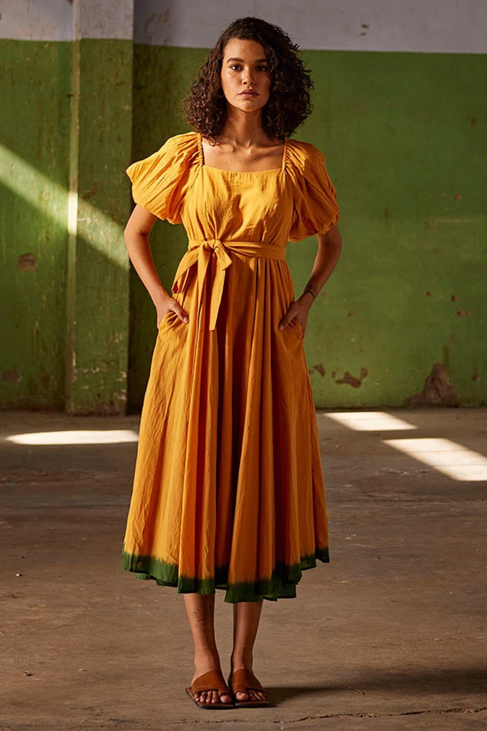 Khara Kapas Orange Dip Dyed Midi Dress 4 Khara Kapas Orange Dip Dyed Midi Dress - Image 2