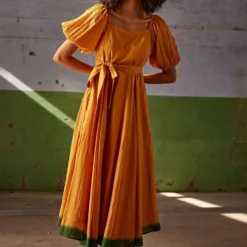 Khara Kapas Orange Dip Dyed Midi Dress 9 Khara Kapas Orange Dip Dyed Midi Dress -Outlet Loometta Store 19923kk36 3