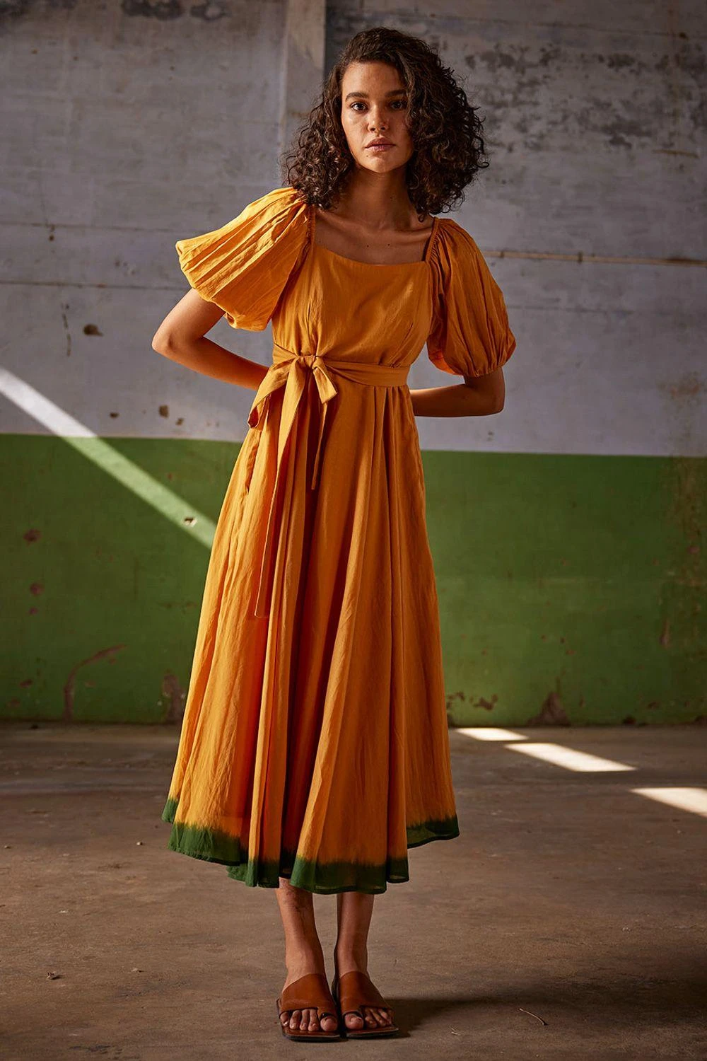 Khara Kapas Orange Dip Dyed Midi Dress 5 Khara Kapas Orange Dip Dyed Midi Dress - Image 3