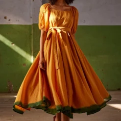 Khara Kapas Orange Dip Dyed Midi Dress 10 Khara Kapas Orange Dip Dyed Midi Dress -Outlet Loometta Store 19923kk36 4