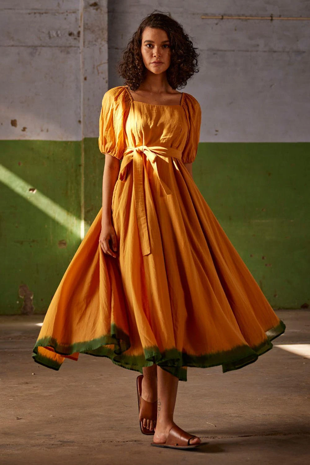 Khara Kapas Orange Dip Dyed Midi Dress 6 Khara Kapas Orange Dip Dyed Midi Dress - Image 4