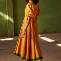 Khara Kapas Orange Dip Dyed Midi Dress 11 Khara Kapas Orange Dip Dyed Midi Dress -Outlet Loometta Store 19923kk36 5