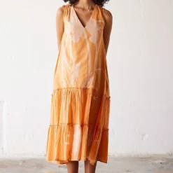 Khara Kapas Orange Floral Lino Printed Dress 7 Khara Kapas Orange Floral Lino Printed Dress -Outlet Loometta Store 19923kk42 2