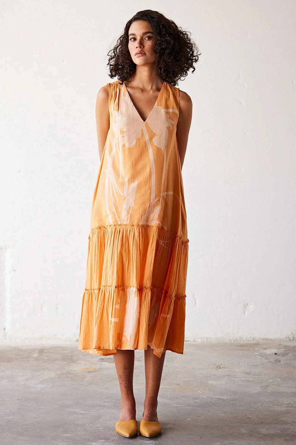 Khara Kapas Orange Floral Lino Printed Dress 4 Khara Kapas Orange Floral Lino Printed Dress - Image 2