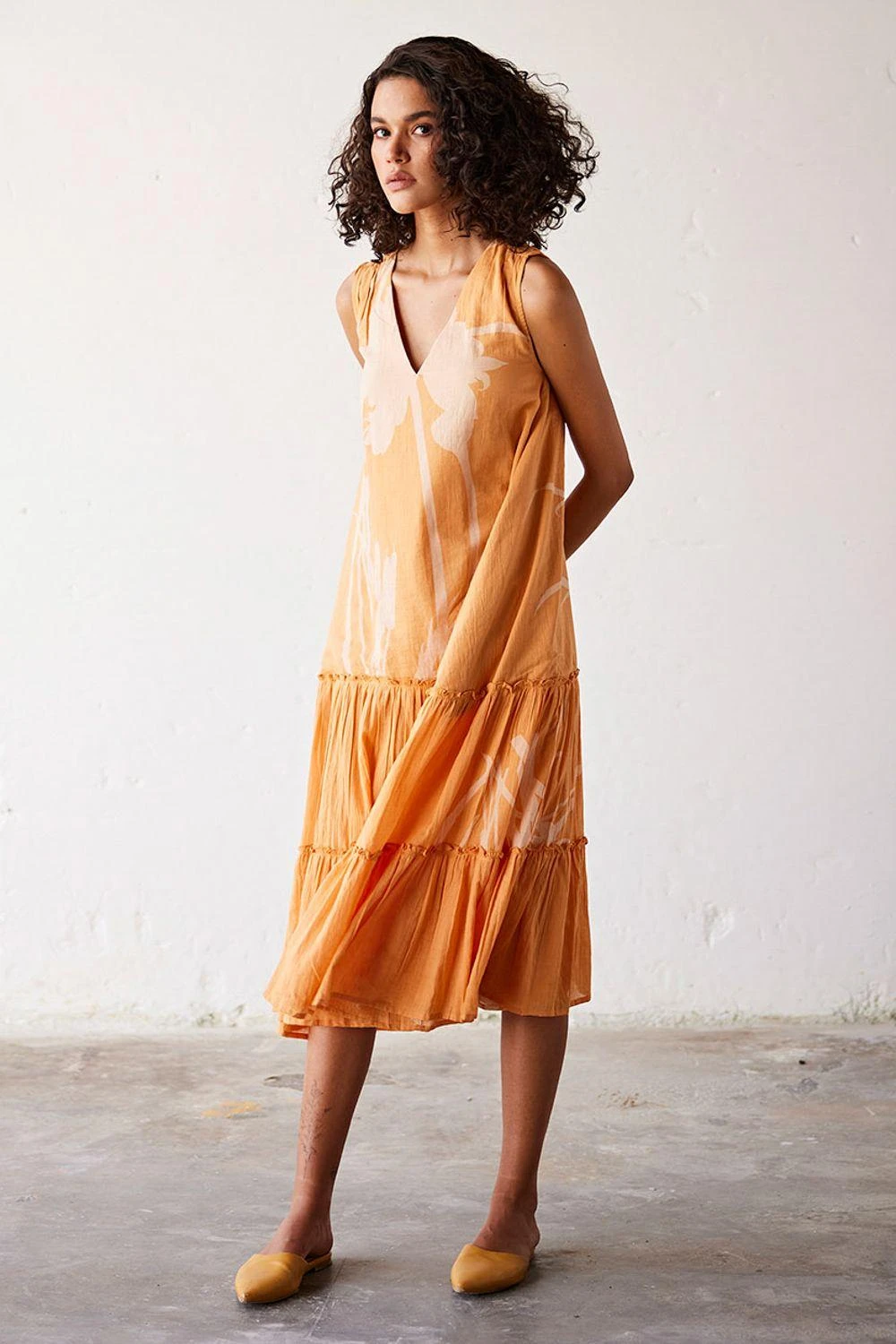 Khara Kapas Orange Floral Lino Printed Dress 5 Khara Kapas Orange Floral Lino Printed Dress - Image 3