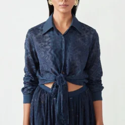 Payal Pratap Front Knotted Navy Shirt 9 Payal Pratap Front Knotted Navy Shirt -Outlet Loometta Store 1vr 68 3