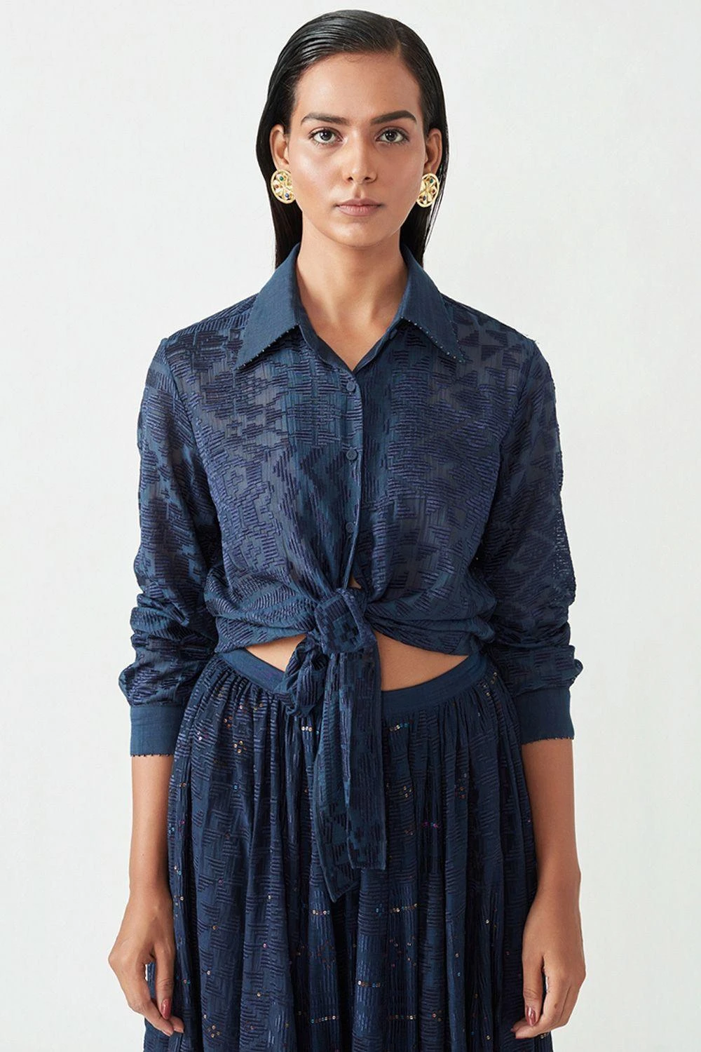 Payal Pratap Front Knotted Navy Shirt 5 Payal Pratap Front Knotted Navy Shirt - Image 3