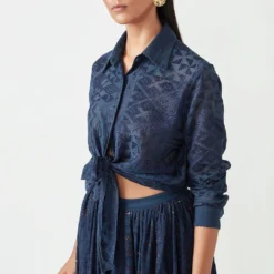 Payal Pratap Front Knotted Navy Shirt 10 Payal Pratap Front Knotted Navy Shirt -Outlet Loometta Store 1vr 68 4