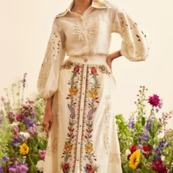 Chandrima Ivory Buttondown Threadwork Skirt