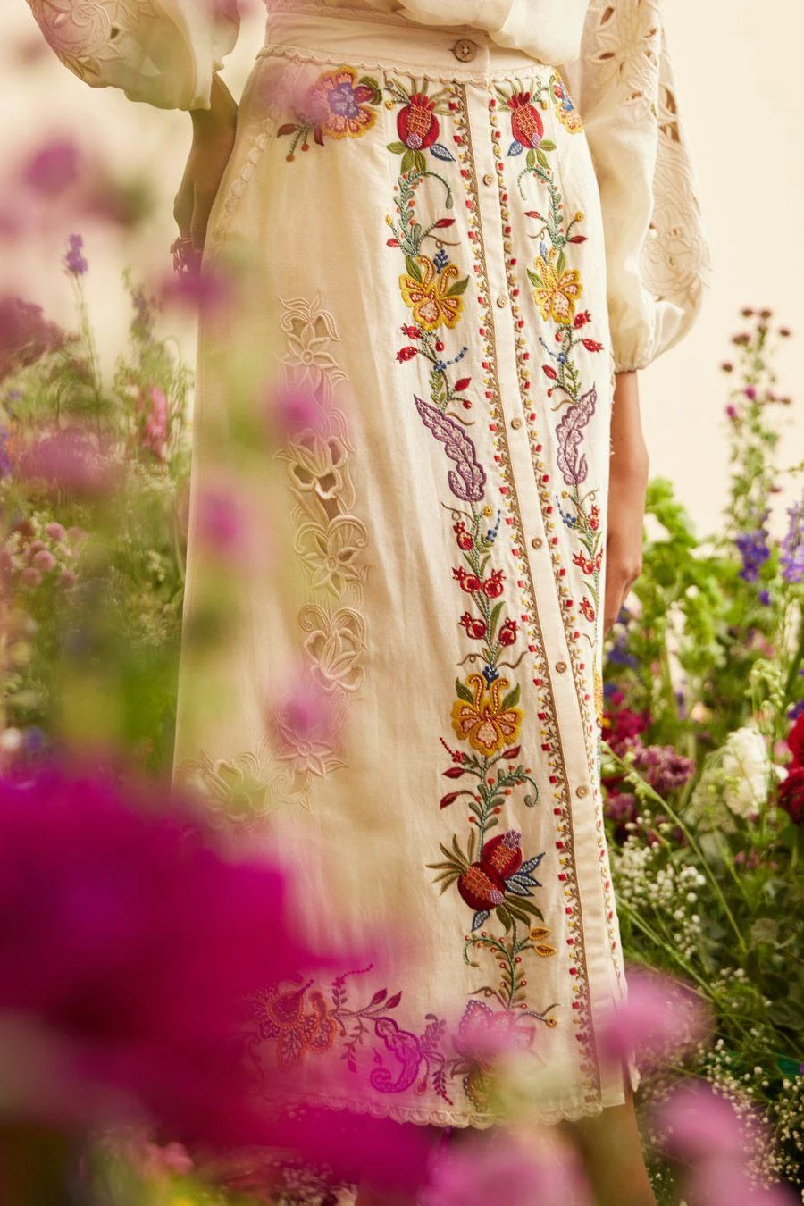 Chandrima Ivory Buttondown Threadwork Skirt 5 Chandrima Ivory Buttondown Threadwork Skirt - Image 3