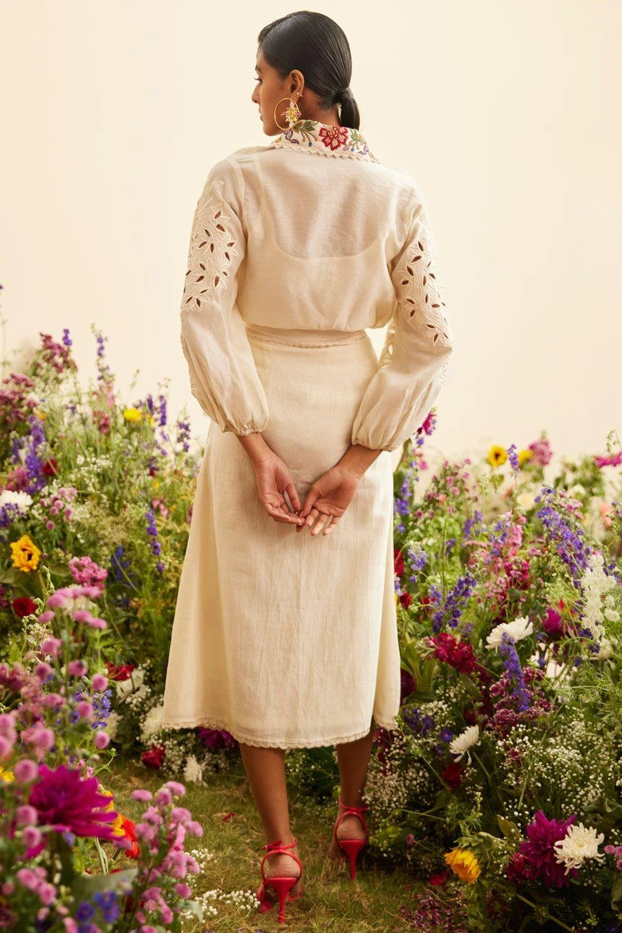 Chandrima Ivory Buttondown Threadwork Skirt 6 Chandrima Ivory Buttondown Threadwork Skirt - Image 4