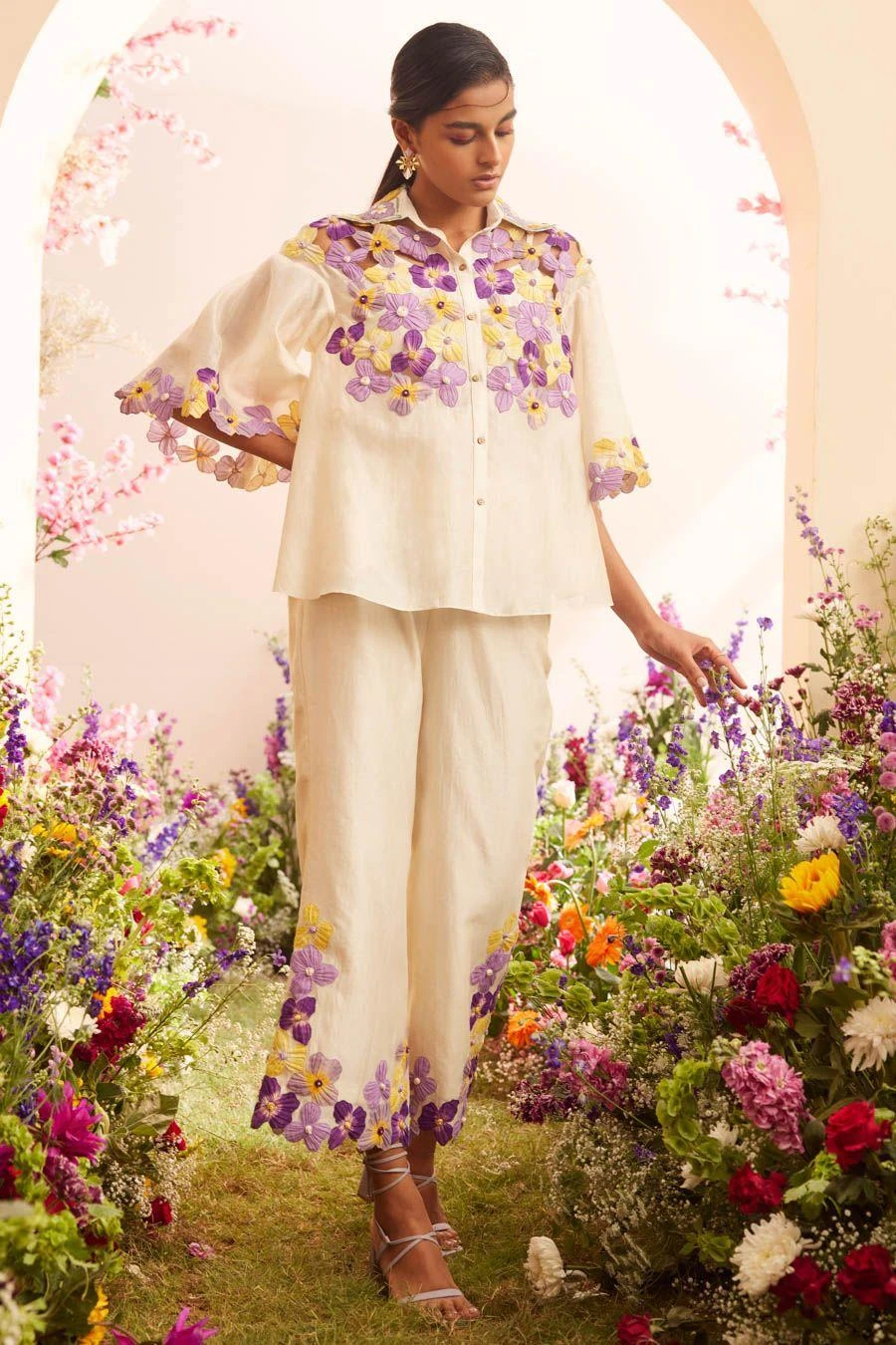 Chandrima Ivory Floral Applique Shirt 3 Chandrima Ivory Floral Applique Shirt