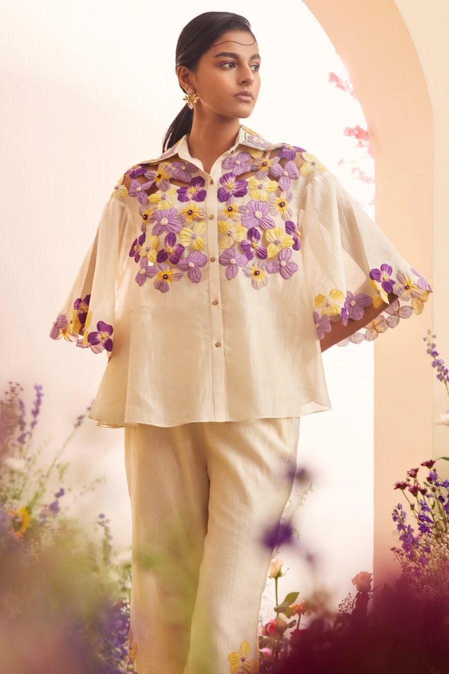 Chandrima Ivory Floral Applique Shirt 4 Chandrima Ivory Floral Applique Shirt - Image 2