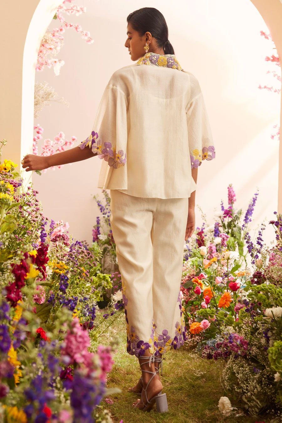 Chandrima Ivory Floral Applique Shirt 6 Chandrima Ivory Floral Applique Shirt - Image 4