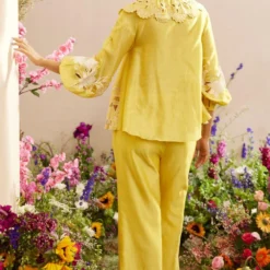Chandrima Yellow Contrast Threadwork Pants -Outlet Loometta Store 20032023ca68 3