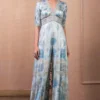 Tarun Tahiliani Blue Floral Printed Jumpsuit -Outlet Loometta Store 20623tt23 1