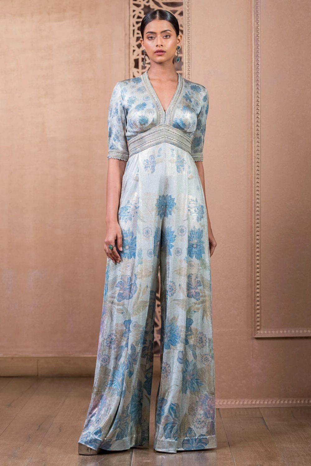 Tarun Tahiliani Blue Floral Printed Jumpsuit 3 Tarun Tahiliani Blue Floral Printed Jumpsuit