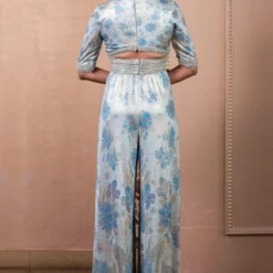 Tarun Tahiliani Blue Floral Printed Jumpsuit 7 Tarun Tahiliani Blue Floral Printed Jumpsuit -Outlet Loometta Store 20623tt23 3
