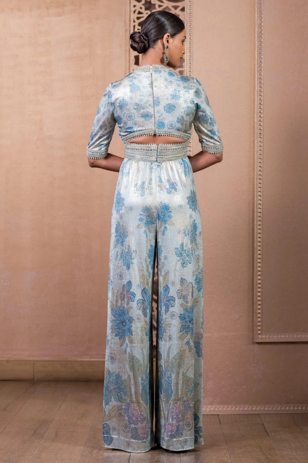 Tarun Tahiliani Blue Floral Printed Jumpsuit 5 Tarun Tahiliani Blue Floral Printed Jumpsuit - Image 3