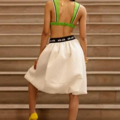 AK-OK By Anamika Khanna Sporty Balloon Skirt With Mesh Detail -Outlet Loometta Store 2108akok218 3