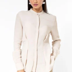 Bodice Ecru Shirt With Frontal Pleats -Outlet Loometta Store 2111bo19 4