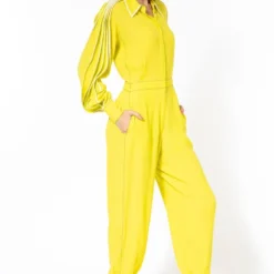 Bodice Lime Green Pleated Jumpsuit -Outlet Loometta Store 2111bo22 3