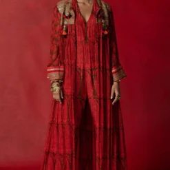 Pooja Keyur Red & Brown Paisley Printed Jumpsuit