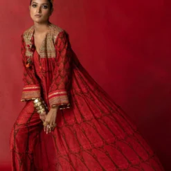 Pooja Keyur Red & Brown Paisley Printed Jumpsuit -Outlet Loometta Store 229pk36 4