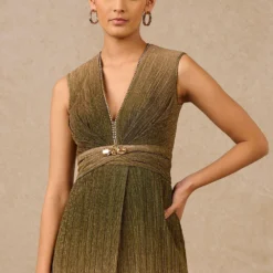 Tarun Tahiliani Olive Ombre Draped Jumpsuit -Outlet Loometta Store 231023tt36 3 1