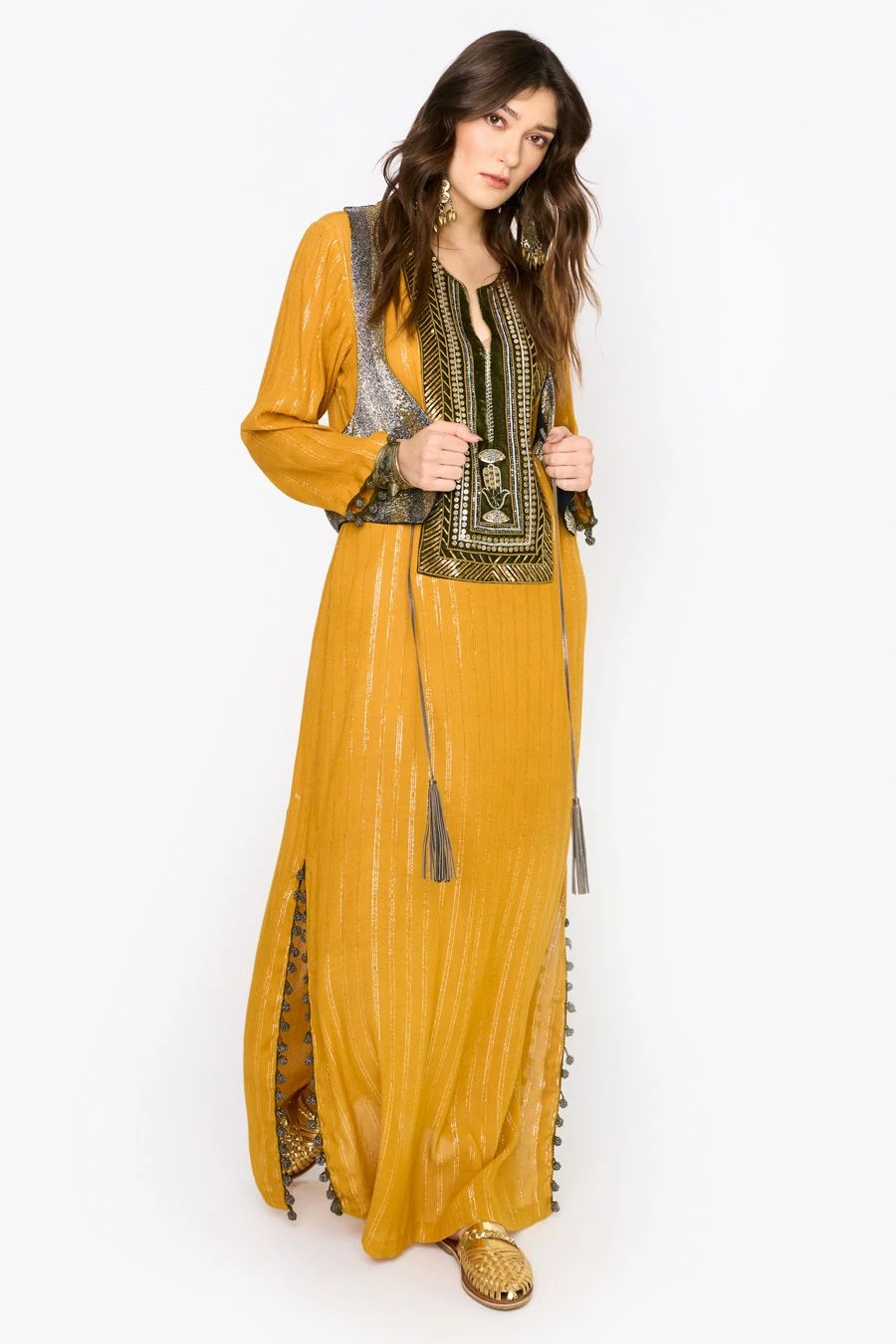 Heirloom By Rara Avis Yellow Ochre Embroidered Column Dress 3 Heirloom By Rara Avis Yellow Ochre Embroidered Column Dress